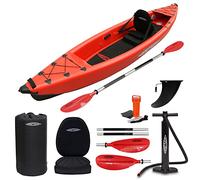 Conwy Kayak Tegid Single Person Inflatable Kayak - One Man Drop Stitch Canoe For River, Sea - Full Kit Including Kayak Paddle Seat Pump Carry Backpack Fin and Repair Kit, Red, 3.2m x 0.8m x 0.3m