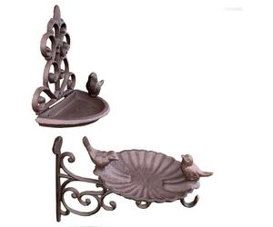 Conwy & Venus Cast Iron Wall-Mounted Bird Feeders & Bath (Set of 2) - Dual-Use Garden Decor