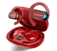 Conyat Open Ear Headphones, Bluetooth 5.4 Wireless Earbuds with Immersive Stereo, Earphones with HD Mic, Clear Calls/LED Display/IPX7 Waterproof Open Ear Earbuds, Red