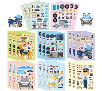 Conzon 24PCS Make Your Own Police Theme Stickers, Police Car Dog Mix and Match Sticker Party Games, Cop Themed Make a Face Stickers DIY Crafts for Party Supplies School Activity Reward Birthday Gifts