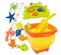 COO11 13Pcs Kids Bath Toys Set, Magnetic Fishing Game and Beach Bucket Toys, Foldable Bucket, Fishing Rod, Turtle and Fish Toys, Shovels, Pool Play Gift for Boys and Girls Ages 3+ Years