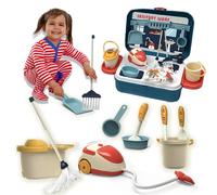 COO11 16Pcs Kids Cleaning Playset Mini Housekeeping Tools with Case Includes Broom, Mop, Bucket, Dustpan, Mini Vacuum, Realistic Pretend Cleaning Kit for Children Aged 3+ Years