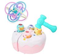 COO11 2 in 1 Soft Baby Teether & Pink Baby Knock Cake DIY Birthday Cake Toy, Soft Silicone Infant Rattle Birthday Gift Set