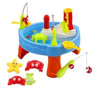 COO11 24Pcs Kids Electric Fishing Set Includes 2 Fishing Rod, Flash Lighthouse, Slide, Rock, Magnetic Fishing Hook, Fishing Plate & Rotating Fan for Boys & Girls Age 3+