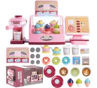 Coo11 28Pcs Kids Ice-Cream Cashier Toy Set Includes Coffee Machine Menu 5 Dummy Ice Cream, Checkout Scanner, Credit Card Machine with Light & Sound for Boys & Girls Age 3 4 5 6 7 8 9