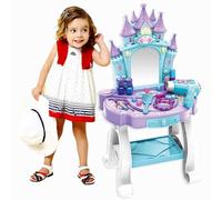 COO11 64CM Makeup Vanity Set for Girls with Light and Music Dressing Table with Mirror, Princess Castle-Style, Pretend Beauty Accessories, Frozen-Inspired Makeup Toy Gift for Girls Ages 3+