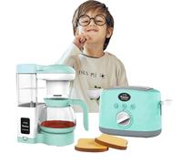 Coo11 Coffee Maker and Pop-Up Toaster Toy Set, Realistic Kitchen Pretend Play with Bread, Coffee Pot, Timer, Lights and Sounds, Fun Breakfast Simulation Toy for Kids Ages 3+