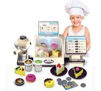 Coo11 Kids Desert Cashier Toy Set Includes Coffee Machine Menu Dummy Desert, Checkout Scanner, Credit Card Machine with Light & Sound for Boys & Girls Age 3 4 5 6 7 8 9