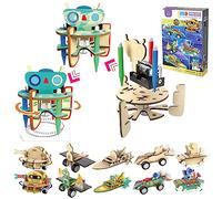 COO11 Kids DIY wooden dinosaur robot STEM kits Robotic Science Experiment Lab Kit 6-in-1 Astronaut STEM Project Space Ship Painting 4M Doodling Robot Kit DIY Toys Mechanical Learning Educational Toys