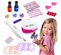 Coo11 Kids Easy Pill Off Nail Polish Electric Filer Sticker Set Kids Nail Art UV Lamp Kit for Girls Art and Craft Water Base Varnish Party Set Gift for 3+