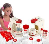 COO11 Kids Wooden Kitchen Set - Toaster with Wooden Mixer Machine, Jam & Toast, Play Food Sets & Kitchen Accessories for Children Age 3+ (Red)