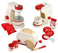 COO11 Wooden Coffee Machine, Mixer & Bread Maker - Pretend Play Kitchen Set for Kids | Montessori Role Play Toy | Durable Wooden Cooking Playset for Toddler Boys & Girls Ages 3+