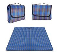 CooAooRoo Picnic Blanket Waterproof Beach Rug Blue Plaid Camping Blanket Beach Blanket Sandproof Strap Handle Foldable Picnic Blanket Pad For Hiking Outdoor Camping Park