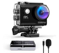 COOAU Action Cam HD 4K 64MP WiFi EIS Stabilization with External Microphone Underwater Camera 40M with Remote Control Waterproof Video Camera 170° Wide Angle Time Lapse/2 Batteries (Black)