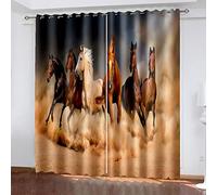 COOBAA Curtains Blackout Eyelet Ring Top, 3D Hd Animal Horse Art Print Kids Bedroom Curtains, 2 Panels Drapes For Living Room Nursery Kitchen, Thermal Insulated Curtains 102 Inch Drop