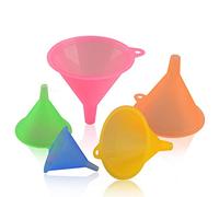 Coobbar Plastic Funnel Set - Multipurpose Funnels, Rainbow Colours, Suitable for Variety of Bottles & Cans (5pcs, Various Sizes)