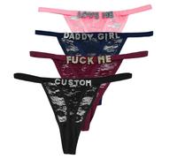 coobopet Personalised Thong with Name - Custom Rhinestone Letter Lace Underwear Panties with Hand-Sewn Shiny Letter, Sexy Knickers G-String Thongs for Women Girlfriend, Birthday Valentine's Day Gift