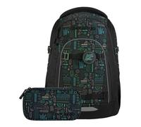 Coocazoo Mate School Backpack, Ergonomic & Adjustable Satchel, Height & Size Adjustable, with Chest Strap & Waist Belt, from 3rd Grade, Free Spirit - Black-Green, Free Spirit