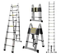 COOCHEER 5 m Telescopic Ladder, Folding Ladder, Multifunction Ladder Made of Aluminium, Ideal for Indoor and Outdoor Work, Maximum Load 150 kg