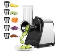 250W Electric Cheese Grater & Shredder - 5-in-1 Blades for Vegetables, Fruits, Cheese | One-Touch Safety Design & BPA-Free (Home Kitchen Essential)