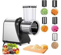 COOCHEER Electric Vegetable Cutter, 250 W Vegetable Slicer, Stainless Steel, Large Calibre, Cheese Grater with 5 Blades for Various Vegetables