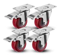 COOCHEER Set of 4 Swivel Furniture Castors 75 mm Red