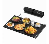 COODAM Warming Mat for Food - Full Surface Rapid Heating, Rollable & Portable Food Warmer Mat with 6 Temperature Settings and 1-4 Hours Adjustable Timer, Silicone Heating Mat for Party Buffet (Black)