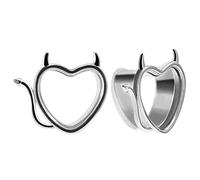 COOEAR 1 Pair Ear Tunnels Flesh Plugs Heart Style Gauges Silver Women Men Stretchers Demon Expander 8mm to 25mm.