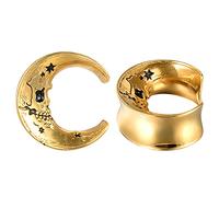 COOEAR 1 Pair Moon Style Ear Tunnels Flesh Plugs Piercing Earrings Stainless Steel Skull Ear Gauges 10mm to 25mm.