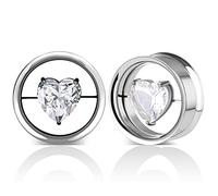 COOEAR 1 Pair Stainless Steel Tunnels Gem Ear Plugs Eyelet Gauges for Ears Screw Back Double Flared Stretchers Expander., 00g(10mm), Crystal Stainless Steel, sandstone
