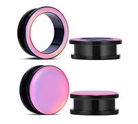 COOEAR 2 Pairs Stainless Steel Black Ear Gauges Retro-reflective Sheeting Tunnels and Plugs., 3/4"(19mm), Metal, sandstone