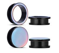 COOEAR 2 Pairs Stainless Steel Black Ear Gauges Retro-reflective Sheeting Tunnels and Plugs., 7/8"(22mm), Metal, sandstone