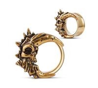 COOEAR Back Screw Colour Ear Tunnel and Plug, Double Flared Gauges for Earrings, 1-Pair Moon Shape Skull Design Piercing Expander Plugs., 3/4"(19mm), Stainless Steel, Sandstone