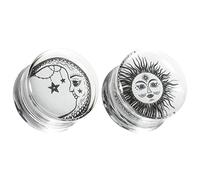 COOEAR Ear Gauges Piercing Saddle Plugs, Double Flared Tunnels, Acrylic Sun And Moon Logo Earrings Matched Stretchers.