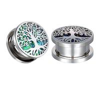 COOEAR Fake Opal Life Tree Gauges for Ears Silver Screw Back Upgrade Plugs and Tunnels Flesh Stretchers 8mm to 25mm.