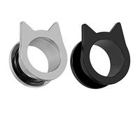 COOEAR Gauges for Ears Piercing Flesh Tunnels and Plugs Jewelry Cute Steel Cat Earrings Stretchers Size 2g(6mm) to 1 inch(25mm)