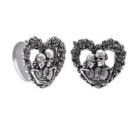 COOEAR Heart Ear Plugs Stainless Steel Tunnels Flared Shape Gauges Skull Stretcher Expander Earrings Size 0g to 1 inch.