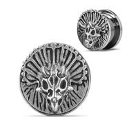 COOEAR Screw Back Stainless Steel Ear Tunnel and Plug Gauges for Earrings, Spiked Dragon Head Logo Piercing Expander Stretchers., 5/8"(16mm), Stainless Steel Brass, no gemstone