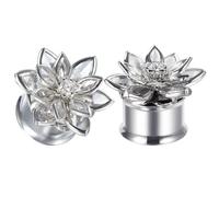 COOEAR Stainless Steel Ear Gauges Flesh Tunnel, Screw Back Black Rose Flower Plugs, Upgrade Expander Earring Stretchers., 2g(6mm), Stainless Steel