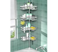 Cooeco Corner Shower Caddy,Height Adjustable Telescopic Shower Caddy from 25 to 114 inches, Rustproof Bathroom Shelf with 4 Baskets, No Drilling Silver