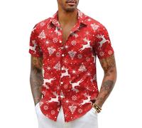 COOFANDY Christmas Shirt Men's Short Sleeve 3D Print Christmas Casual Shirt Funky Button Down Christmas Shirt S-5XL, Red-A, M