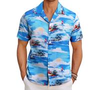 COOFANDY Hawaiian Shirt for Men Short Sleeve Casual Shirts Funky Summer Beach Party Holiday Aloha Shirt Blue Tropical Shirts Regular Fit Sea View XL