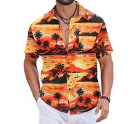 COOFANDY Hawaiian Shirts for Men 100% Cotton Mens Summer Shirt Short Sleeve Button Down Beach Tropical Men's Tops Regular Fit Orange XXL