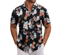 COOFANDY Hawaiian Shirts for Men Adult Flower Short Sleeve Summer Mens Shirt Casual Button Down Floral Printed Men's Beach Tops with Pocket Black M