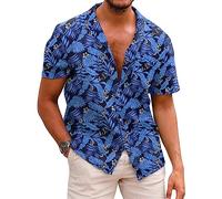 COOFANDY Hawaiian Shirts for Men Funky Shirts Beach Shirt Tropical Shirts for Men Short Sleeve Summer Shirts Aloha Shirt Cotton Holiday Shirts A-Royal Blue 3XL