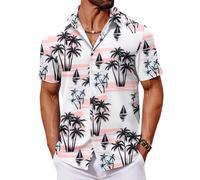 COOFANDY Hawaiian Shirts for Men Short Sleeve Summer Shirt Button Down Floral Shirts Lightweight Holiday Shirt for Party Sailboat Pink 4XL