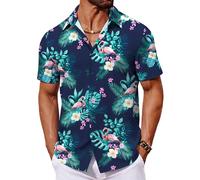 COOFANDY Hawaiian Shirts for Men Short Sleeve Summer Shirt Holiday Flamingo Shirts Button Down Hawaii Shirt Regular Fit Flamingo Navy S