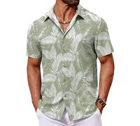 COOFANDY Hawaiian Shirts for Men Short Sleeve Summer Shirt Lightweight Palm Tree Shirts Button Down Holiday Shirt for Party Palm Leaves Green M