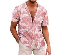 COOFANDY Hawaiian Shirts for Men Summer Short Sleeve Floral Shirt Regular Fit Holiday Beach Tropical Shirts Pink S