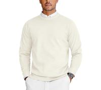 COOFANDY Jumpers for Men Crew Neck Sweater Ribbed Knit Jumpers Round Neck Jumper Smart Casual Jumper Lightweight Sweater White XL